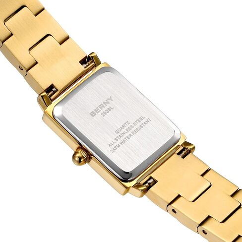 BERNY Vintage Gold Watches for Women, Elegant Square Women's Wrist Watch, Small Ladies Analog Quartz Watches, Minimalist 3ATM Waterproof All Stainless Steel Birthday Present in Kuwait
