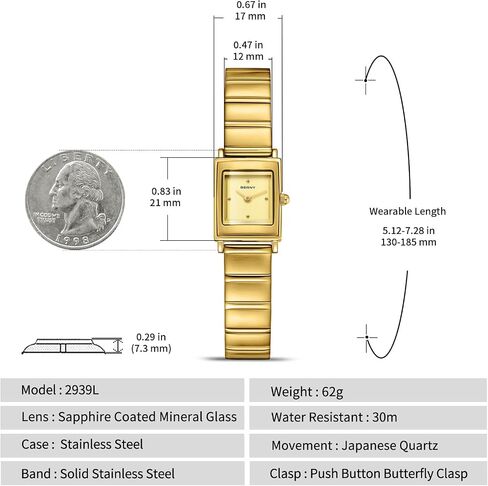 BERNY Vintage Gold Watches for Women, Elegant Square Women's Wrist Watch, Small Ladies Analog Quartz Watches, Minimalist 3ATM Waterproof All Stainless Steel Birthday Present in Kuwait