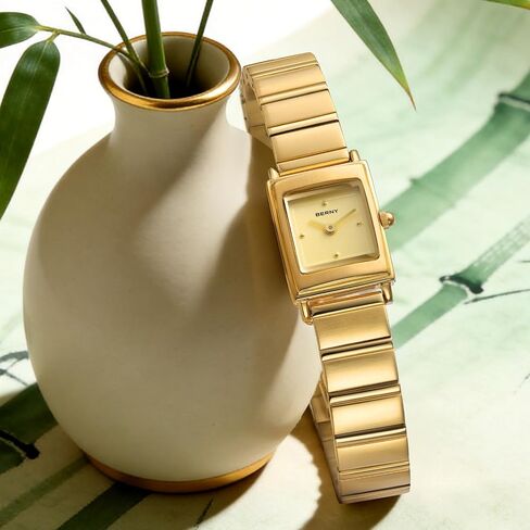 BERNY Vintage Gold Watches for Women, Elegant Square Women's Wrist Watch, Small Ladies Analog Quartz Watches, Minimalist 3ATM Waterproof All Stainless Steel Birthday Present in Kuwait