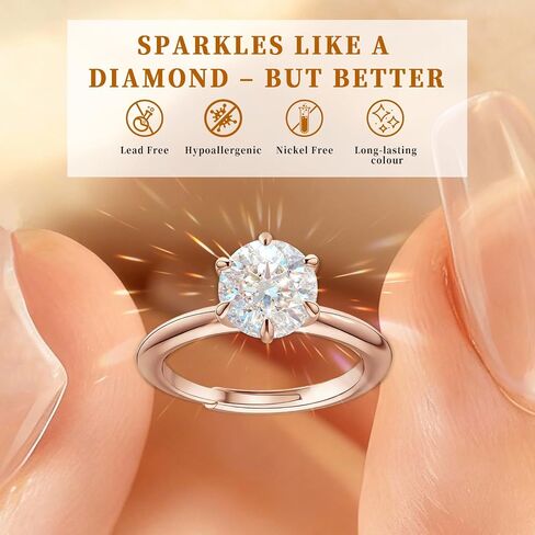 Solitaire Moissanite Engagement Ring, Round Cut 2.5 carat Wedding Ring, 925 Sterling Silver Craftsmanship with 14K white gold plating Promise Ring for Women—Wedding & Anniversary Jewelry Gift Adjustable Ring 4-10 in Kuwait