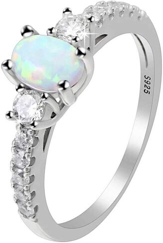 Emily Oval Engagement Ring for Women by Ginger Lyne | Statement Birthstone Ring for Her Simulated White Opal Sterling Silver Cubic Zirconia Accents October Birth Month Jewelry in Saudi Arabia