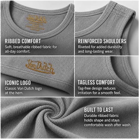 Von Dutch Mens Tank Tops - 5 Pack Soft Cotton A-Shirts for Men, Sleeveless Classic Mens Undershirts for Everyday Wear in Kuwait