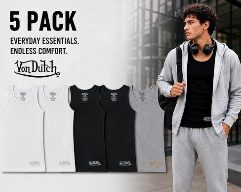 Von Dutch Mens Tank Tops - 5 Pack Soft Cotton A-Shirts for Men, Sleeveless Classic Mens Undershirts for Everyday Wear in Kuwait