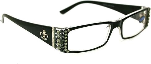 NY FIFTH AVENUE The French, Fleur De Lis, Rectangular Bling Women Reading Glasses w Black Diamond, Hematite Crystals in Saudi Arabia