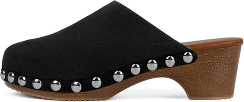 KISSASA Studded Clogs for Women Platform Low Chunky Heels Mules Slip on Closed Round Toe Mules in Saudi Arabia