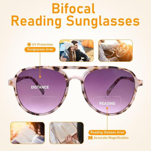 MMOWW 3 Pack Aviator Bifocal Reading Sunglasses for Women Men Retro Double Bridge Sun Readers UV400 Protection Pilot Style in Saudi Arabia