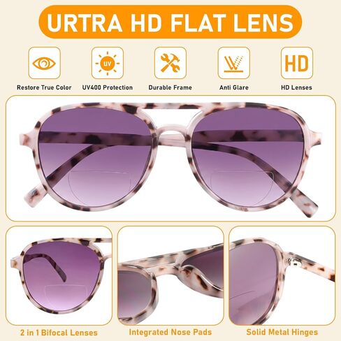 MMOWW 3 Pack Aviator Bifocal Reading Sunglasses for Women Men Retro Double Bridge Sun Readers UV400 Protection Pilot Style in Saudi Arabia
