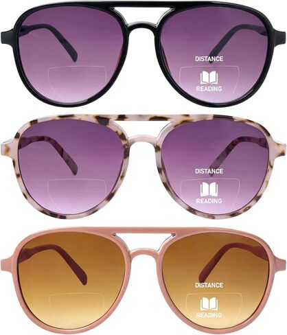 MMOWW 3 Pack Aviator Bifocal Reading Sunglasses for Women Men Retro Double Bridge Sun Readers UV400 Protection Pilot Style in Saudi Arabia