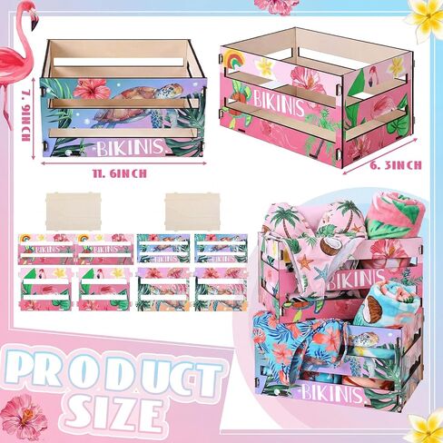 Yinkin 2 Pcs Hawaiian Bikini Wooden Crate, 11.6" x 6.3" x 7.9" Summer Tropical Beach Bikini Storage Box Palm Tree Hibiscus Wood Crates Unassembled Summer Party Supply for Beach Tropical Party Decor in Saudi Arabia