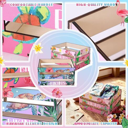 Yinkin 2 Pcs Hawaiian Bikini Wooden Crate, 11.6" x 6.3" x 7.9" Summer Tropical Beach Bikini Storage Box Palm Tree Hibiscus Wood Crates Unassembled Summer Party Supply for Beach Tropical Party Decor in Saudi Arabia