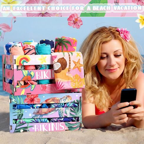 Yinkin 2 Pcs Hawaiian Bikini Wooden Crate, 11.6" x 6.3" x 7.9" Summer Tropical Beach Bikini Storage Box Palm Tree Hibiscus Wood Crates Unassembled Summer Party Supply for Beach Tropical Party Decor in Saudi Arabia