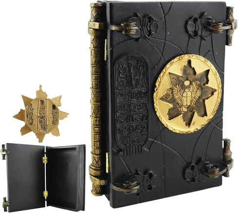 Ancient Egyptian Grimoire Book with Key & Lock – Handmade Resin Artwork, Gothic Mystery Collectible for Home Decor, Reading Nook or Miniature Library Display (Black 1) in Saudi Arabia