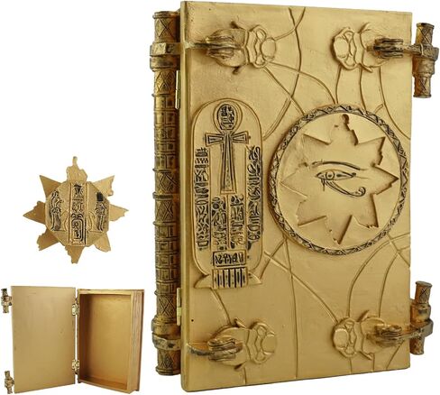 Ancient Egyptian Grimoire Book with Key & Lock – Handmade Resin Artwork, Gothic Mystery Collectible for Home Decor, Reading Nook or Miniature Library Display (Black 1) in Saudi Arabia