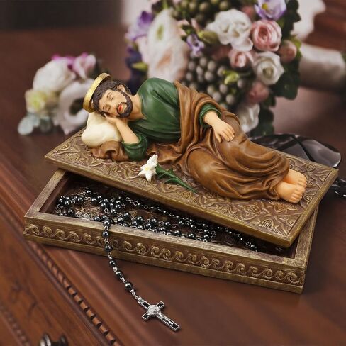 Bucherry Catholic Sleeping St Joseph Statue 8.8 Inch with Case Base and Rosary Patron Saint Religious Gift Hand Painted Sleeping Joseph Statue Home Religious Decor in Kuwait