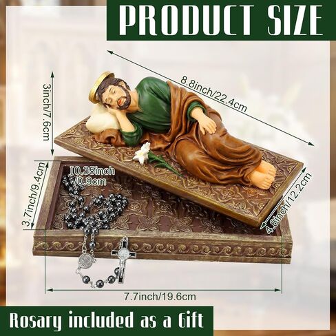 Bucherry Catholic Sleeping St Joseph Statue 8.8 Inch with Case Base and Rosary Patron Saint Religious Gift Hand Painted Sleeping Joseph Statue Home Religious Decor in Kuwait