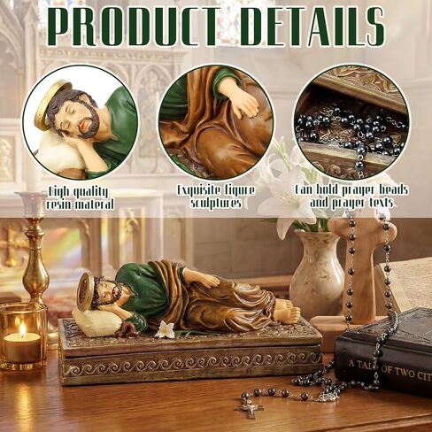Bucherry Catholic Sleeping St Joseph Statue 8.8 Inch with Case Base and Rosary Patron Saint Religious Gift Hand Painted Sleeping Joseph Statue Home Religious Decor in Kuwait