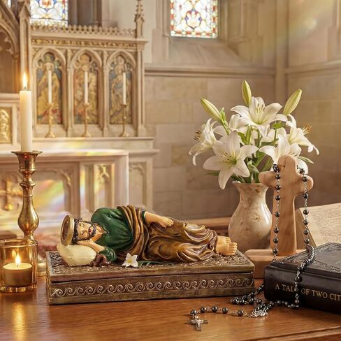 Bucherry Catholic Sleeping St Joseph Statue 8.8 Inch with Case Base and Rosary Patron Saint Religious Gift Hand Painted Sleeping Joseph Statue Home Religious Decor in Kuwait