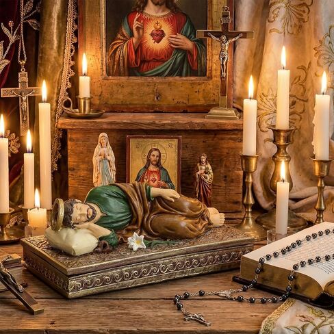Bucherry Catholic Sleeping St Joseph Statue 8.8 Inch with Case Base and Rosary Patron Saint Religious Gift Hand Painted Sleeping Joseph Statue Home Religious Decor in Kuwait