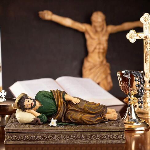 Bucherry Catholic Sleeping St Joseph Statue 8.8 Inch with Case Base and Rosary Patron Saint Religious Gift Hand Painted Sleeping Joseph Statue Home Religious Decor in Kuwait
