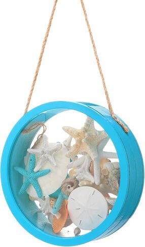 Seashell Display Box Wooden Round Hanging Sea Shell Holder with Acrylic Panel Storage Box for Sea Glass Small Starfish Collection Home Decor(Distressed Green) in Kuwait