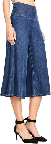 Women’s High-Waist Stretch Gaucho Pants – 7/8 Cropped Wide Leg Denim Jeans Capris, Comfortable & Flattering Pull-On Fit in Saudi Arabia