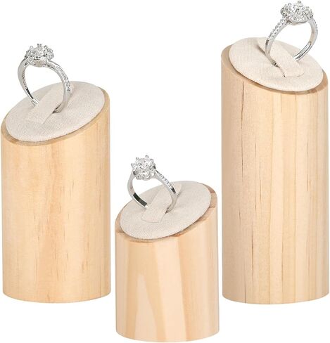 KUKUVR 3 Pack Wooden Ring Display Stands for Boutique Selling Show (Black) | Cylindrical Velvet Ring Holder Tower, For Vendors, Trade Show, Content Creators, Photography, Ring Organizer Case in Saudi Arabia