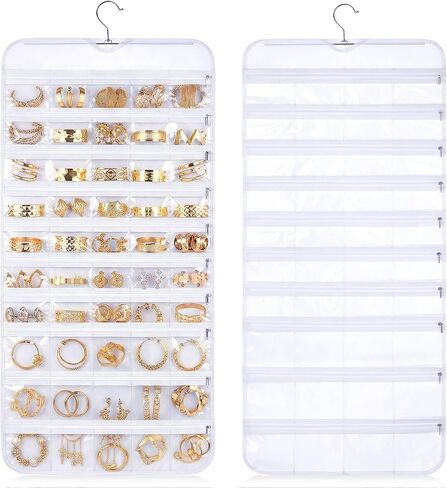 2 Pack Hanging Jewelry Organizer 80 Zippered Pockets 80-Pocket Dual-sided Jewelry Storage for Necklace Bracelet Earring RingsTravel Holder - White in Saudi Arabia