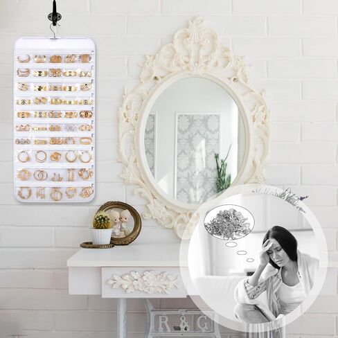 2 Pack Hanging Jewelry Organizer 80 Zippered Pockets 80-Pocket Dual-sided Jewelry Storage for Necklace Bracelet Earring RingsTravel Holder - White in Saudi Arabia