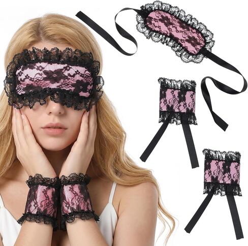Nogeqi 3PCS Blind Folds Blindfold for Adults Play Blindfold and Hand Cuff Set Lace Blackout Eye Mask Sleeping Cover for Sleeping Couples Girlfriend Wife Valentines Day Gifts in Kuwait