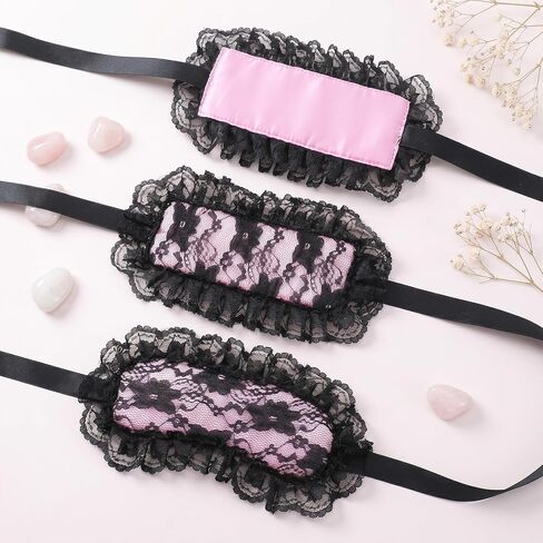 Nogeqi 3PCS Blind Folds Blindfold for Adults Play Blindfold and Hand Cuff Set Lace Blackout Eye Mask Sleeping Cover for Sleeping Couples Girlfriend Wife Valentines Day Gifts in Kuwait