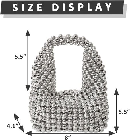 Handbag for Women, Women Bead Clutch Purse, Evening Bags, Tote Bag for Party Wedding Travel(Silver) in Saudi Arabia