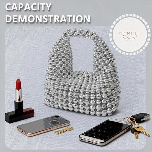 Handbag for Women, Women Bead Clutch Purse, Evening Bags, Tote Bag for Party Wedding Travel(Silver) in Saudi Arabia