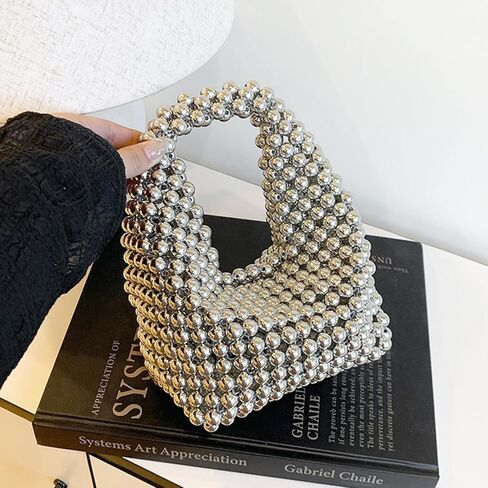 Handbag for Women, Women Bead Clutch Purse, Evening Bags, Tote Bag for Party Wedding Travel(Silver) in Saudi Arabia