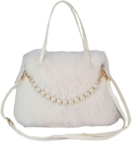 Women Pearl Ostrich Feather Tote Bag Fluffy Purse Clutch Feather Evening Handbag for Wedding Party in Saudi Arabia