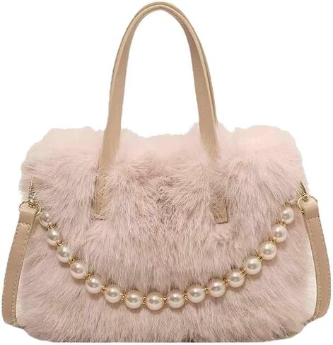 Women Pearl Ostrich Feather Tote Bag Fluffy Purse Clutch Feather Evening Handbag for Wedding Party in Kuwait