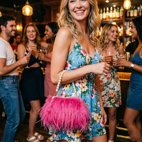 Women Pearl Ostrich Feather Tote Bag Fluffy Purse Clutch Feather Evening Handbag for Wedding Party in Kuwait