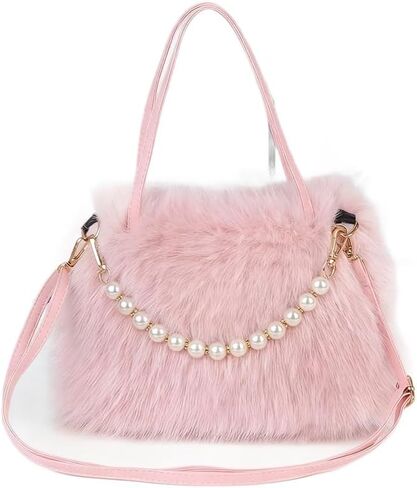 Women Pearl Ostrich Feather Tote Bag Fluffy Purse Clutch Feather Evening Handbag for Wedding Party in Kuwait