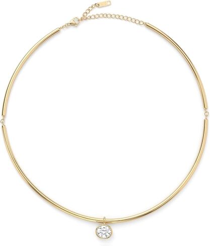 18K Gold Oval Bezel Collar Charm Necklace CZ Pendant Choker Necklaces for Women in Saudi Arabia