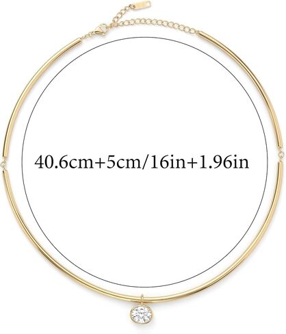 18K Gold Oval Bezel Collar Charm Necklace CZ Pendant Choker Necklaces for Women in Saudi Arabia
