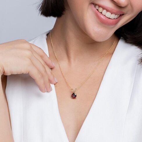 Angara V-Bale Round Garnet Solitaire Necklace in Sterling Silver/14K Solid Gold/Platinum | Natural Garnet Solitaire Pendant for Women | January Birthday, Anniversary, Gemstone Jewelry Gift in Kuwait