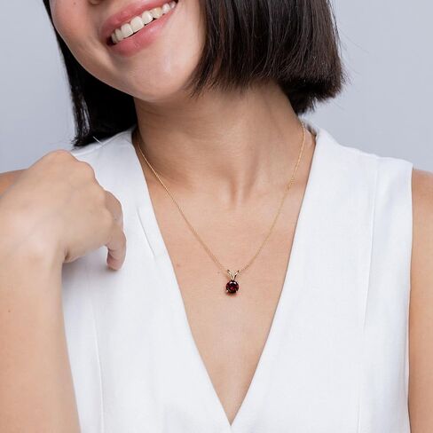 Angara V-Bale Round Garnet Solitaire Necklace in Sterling Silver/14K Solid Gold/Platinum | Natural Garnet Solitaire Pendant for Women | January Birthday, Anniversary, Gemstone Jewelry Gift in Kuwait