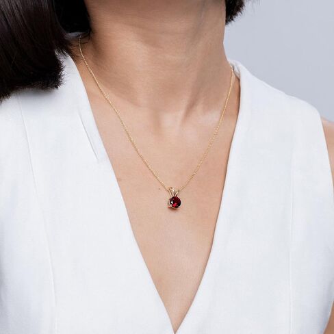 Angara V-Bale Round Garnet Solitaire Necklace in Sterling Silver/14K Solid Gold/Platinum | Natural Garnet Solitaire Pendant for Women | January Birthday, Anniversary, Gemstone Jewelry Gift in Kuwait
