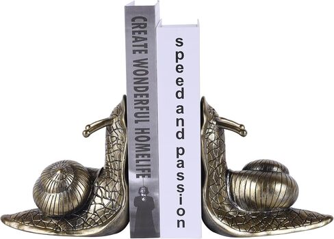 Vintage Bronze Snail Bookends for Heavy Books, Resin Animal Bookends with Anti-Slip Pads, Decorative Antique Style Book Ends, Funky Snail Decor for Shelves, Office, Home Library (Vintage Bronze) in Saudi Arabia