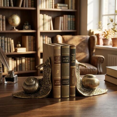 Vintage Bronze Snail Bookends for Heavy Books, Resin Animal Bookends with Anti-Slip Pads, Decorative Antique Style Book Ends, Funky Snail Decor for Shelves, Office, Home Library (Vintage Bronze) in Saudi Arabia