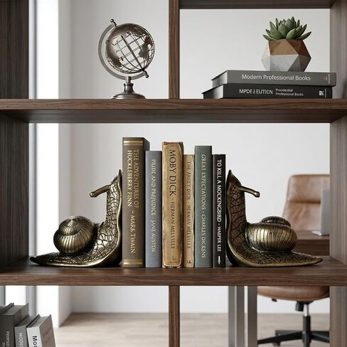 Vintage Bronze Snail Bookends for Heavy Books, Resin Animal Bookends with Anti-Slip Pads, Decorative Antique Style Book Ends, Funky Snail Decor for Shelves, Office, Home Library (Vintage Bronze) in Saudi Arabia
