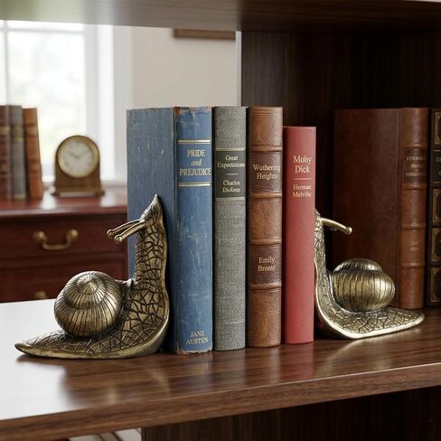 Vintage Bronze Snail Bookends for Heavy Books, Resin Animal Bookends with Anti-Slip Pads, Decorative Antique Style Book Ends, Funky Snail Decor for Shelves, Office, Home Library (Vintage Bronze) in Saudi Arabia
