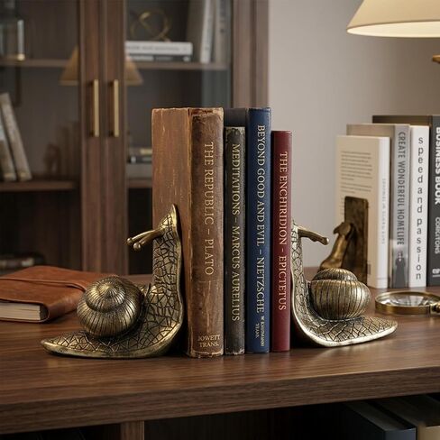 Vintage Bronze Snail Bookends for Heavy Books, Resin Animal Bookends with Anti-Slip Pads, Decorative Antique Style Book Ends, Funky Snail Decor for Shelves, Office, Home Library (Vintage Bronze) in Saudi Arabia
