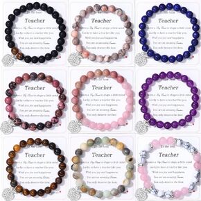CASDAN 9 Pcs Teacher Appreciation Bracelet for Women Men Natural Stone teacher Bracelet Gifts Apple Pendant Elastic Bead Bracelets With Message Card Teacher Jewelry Gift