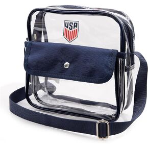 Icon Sports Official licensed U.S. Soccer Stadium Approved Clear Crossbody Bag with Zipper and Side Pocket