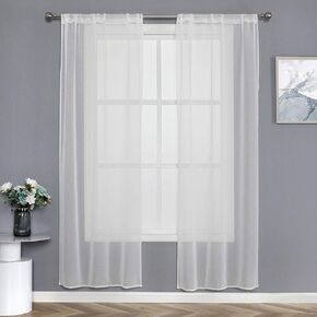 WUBODTI Faux Linen Off White Semi Sheer Curtains 84 Inch Long 2 Panel Sets for Living Room, Rod Pocket Semi Sheer Solid Voile Privacy Window Curtain Drapes for Bedroom Dining Room, 52"x84"